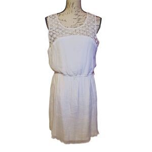 American Rag Ladies Size Large White Crochet Lace Top Sleeveless Blouson Dress